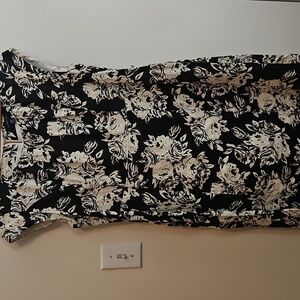 Lands End Black And White Lined Linen Floral  Dress Size 14P
